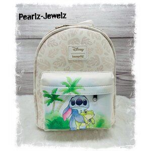 Loungefly Disney Lilo & Stitch Frog Hibiscus Sketch White Mini Backpack NWT